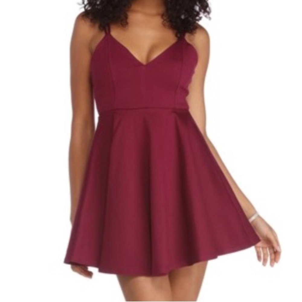 2/$40 Women’s Mini Dress with V-Neck Spaghetti Straps - Burgundy